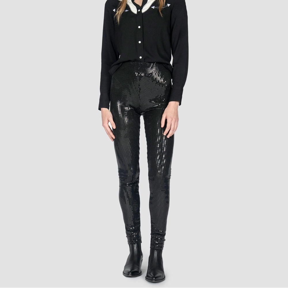 NWT - Straight to Hell Fever Disco Black Sequin High Rise Leggings, size 30